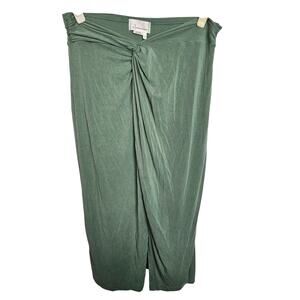 Anthropologie Skirt Junie Midi Skirt Front Slit Skirt Twist Front L Green Women